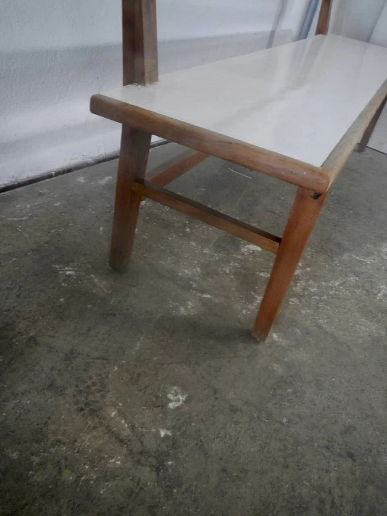 Cherry wood and white formica bench, 1950s 8