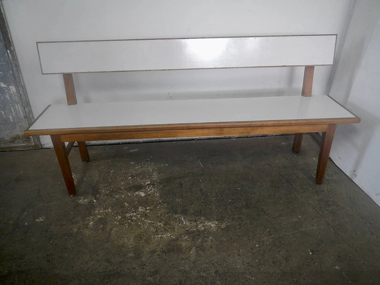 Cherry wood and formica bench, 1950s 1