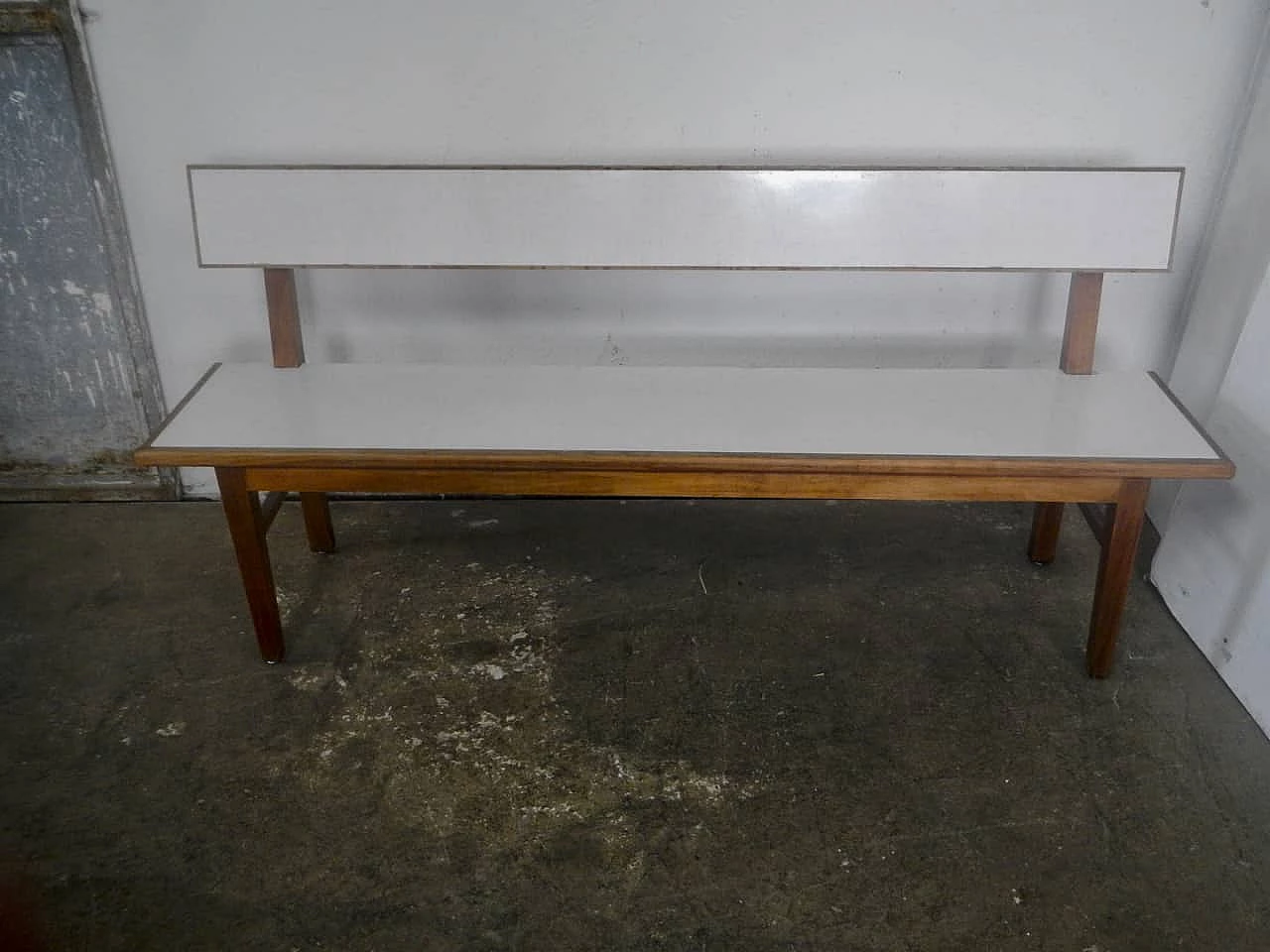 Cherry wood and formica bench, 1950s 2