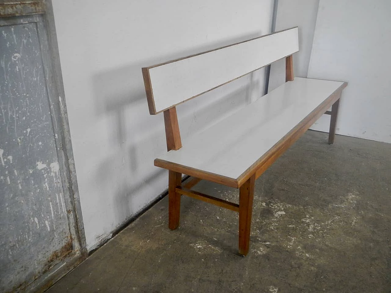 Cherry wood and formica bench, 1950s 3