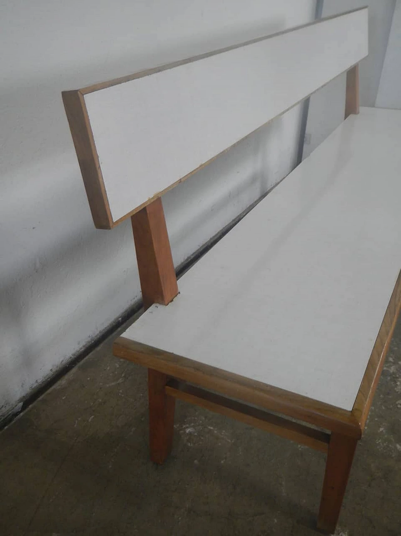 Cherry wood and formica bench, 1950s 6