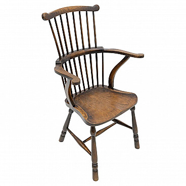 Windsor chair in ash and oak with comb back, 19th century