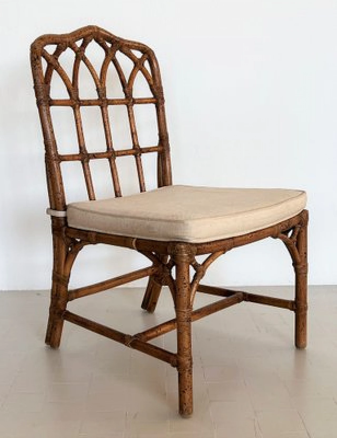 Bamboo chair with cotton cushion, 1980s 1