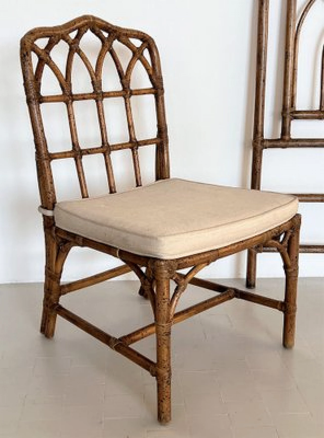 Bamboo chair with cotton cushion, 1980s 2