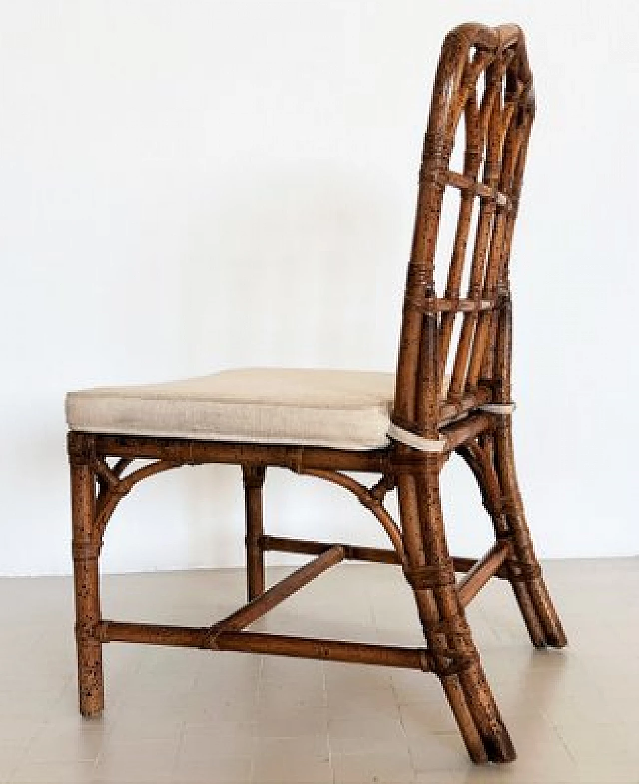 Bamboo chair with cotton cushion, 1980s 4