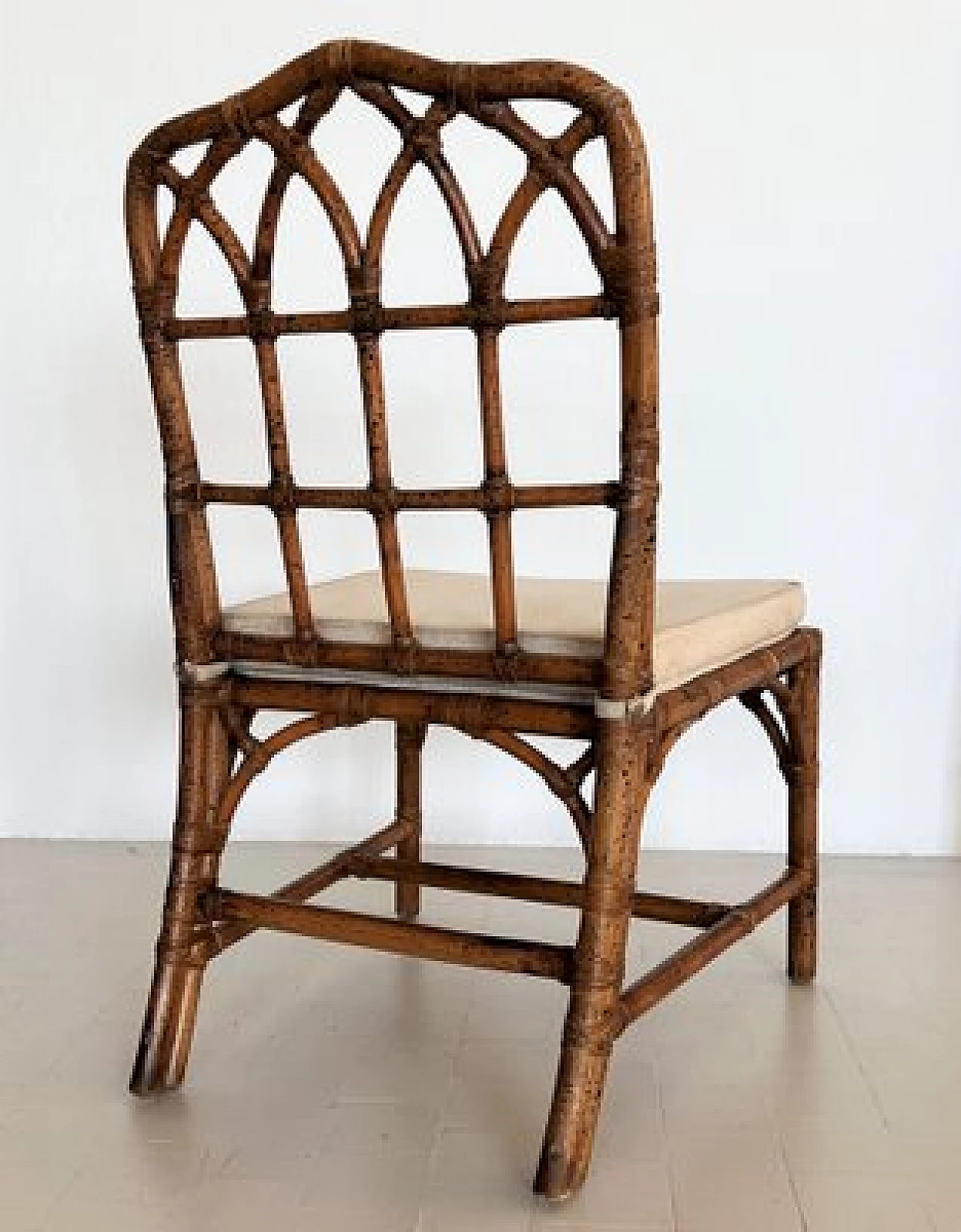 Bamboo chair with cotton cushion, 1980s 7