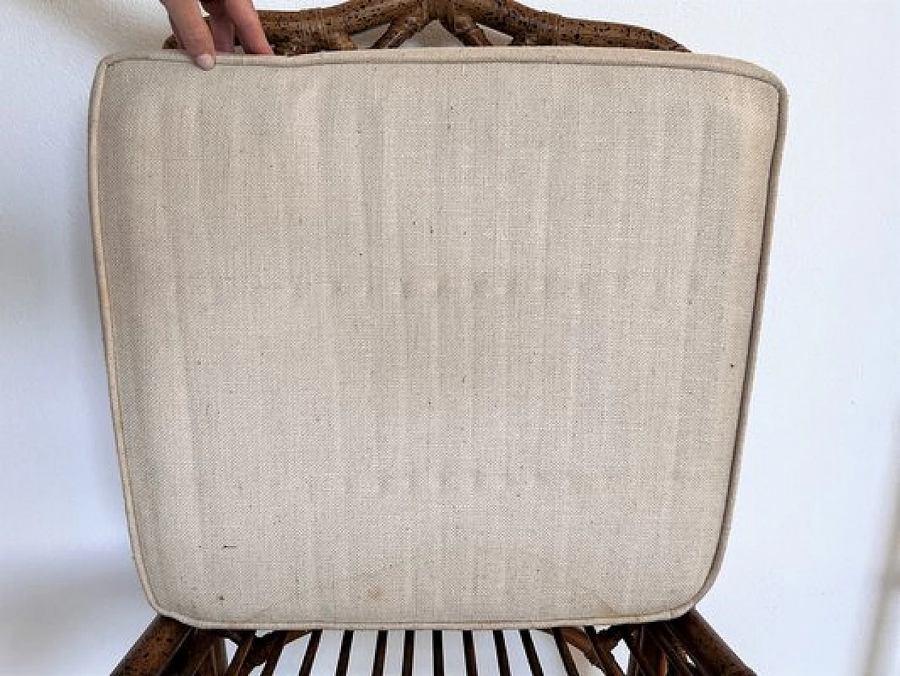 Bamboo chair with cotton cushion, 1980s 9