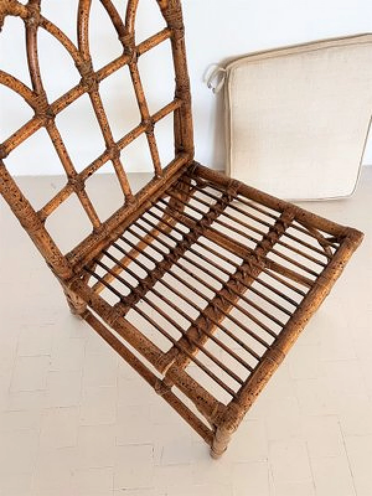 Bamboo chair with cotton cushion, 1980s 11