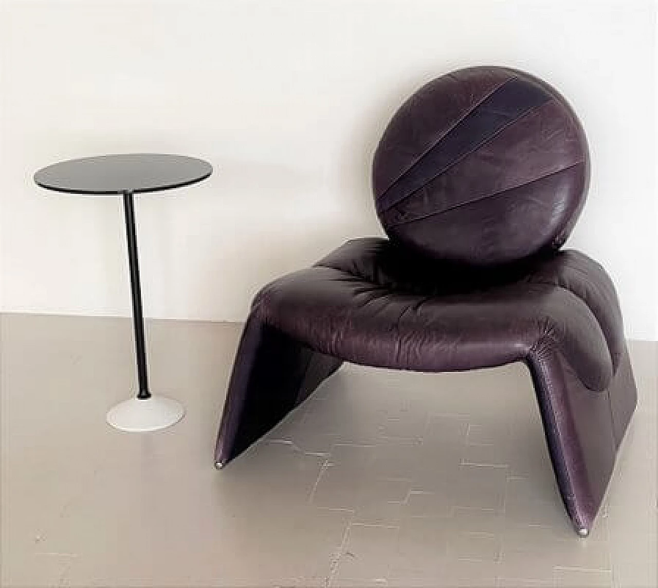 P35 purple leather armchair by Vittorio Introini for Saporiti, 1980s 12