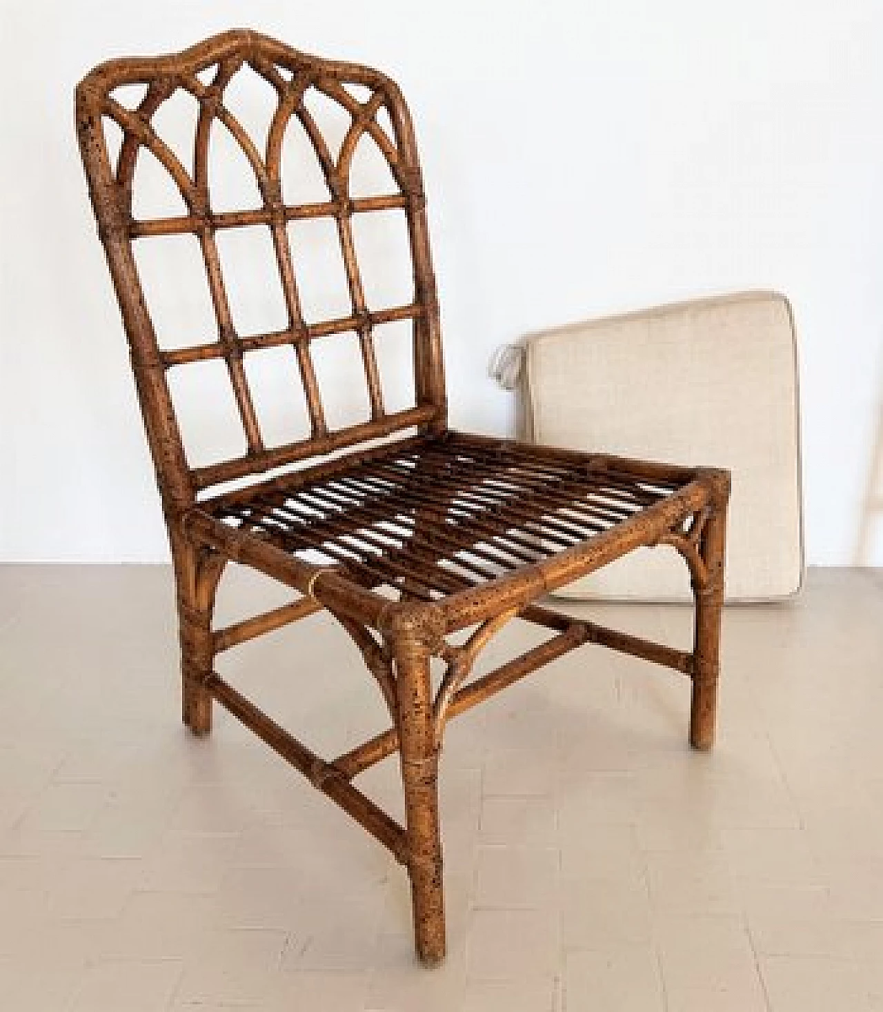 Bamboo chair with cotton cushion, 1980s 12