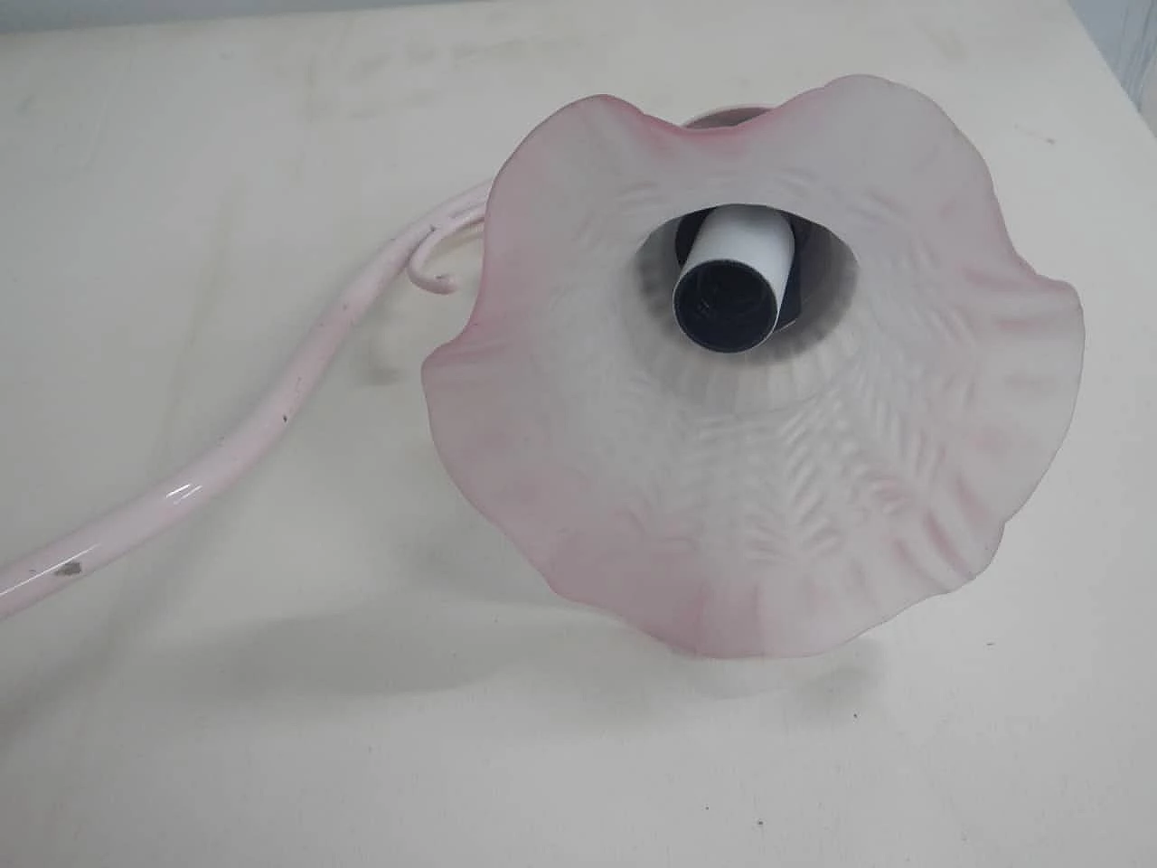 White and pink glass table lamp, 1970s 5