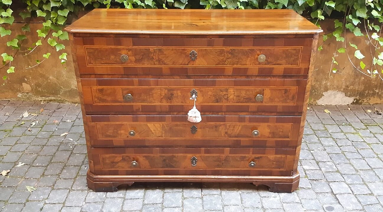 Solid walnut dresser with walnut-root panelled front, 18th century 7