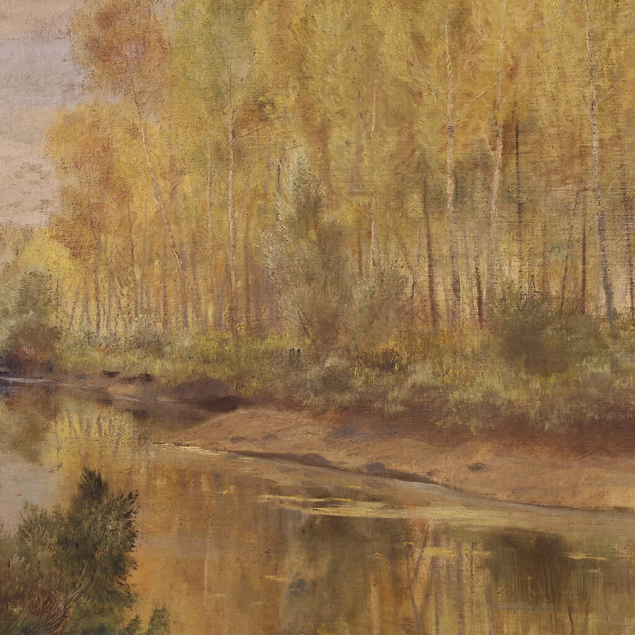 A. Corradi, Paesaggio fluviale, olio su masonite, anni '50 5