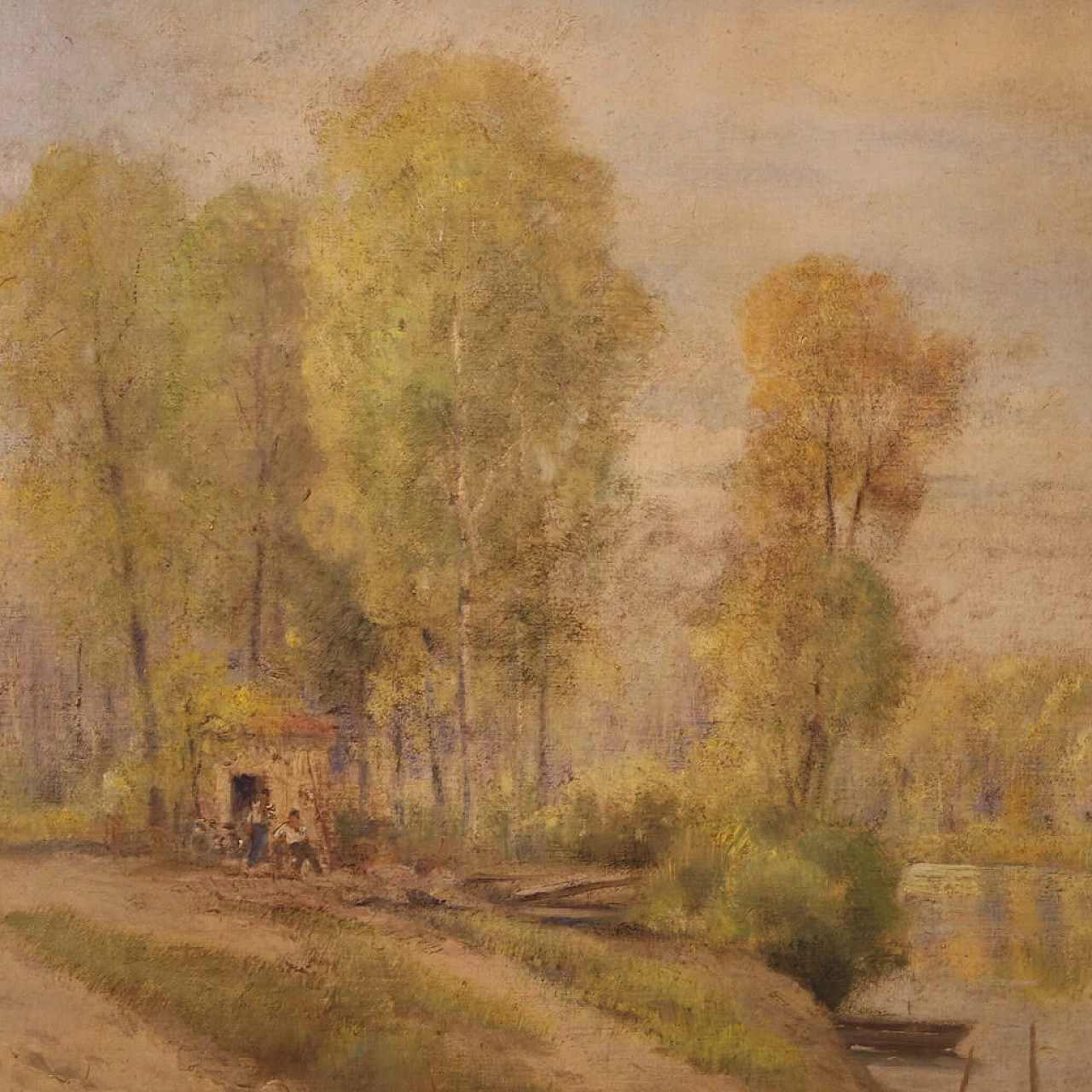 A. Corradi, Paesaggio fluviale, olio su masonite, anni '50 7