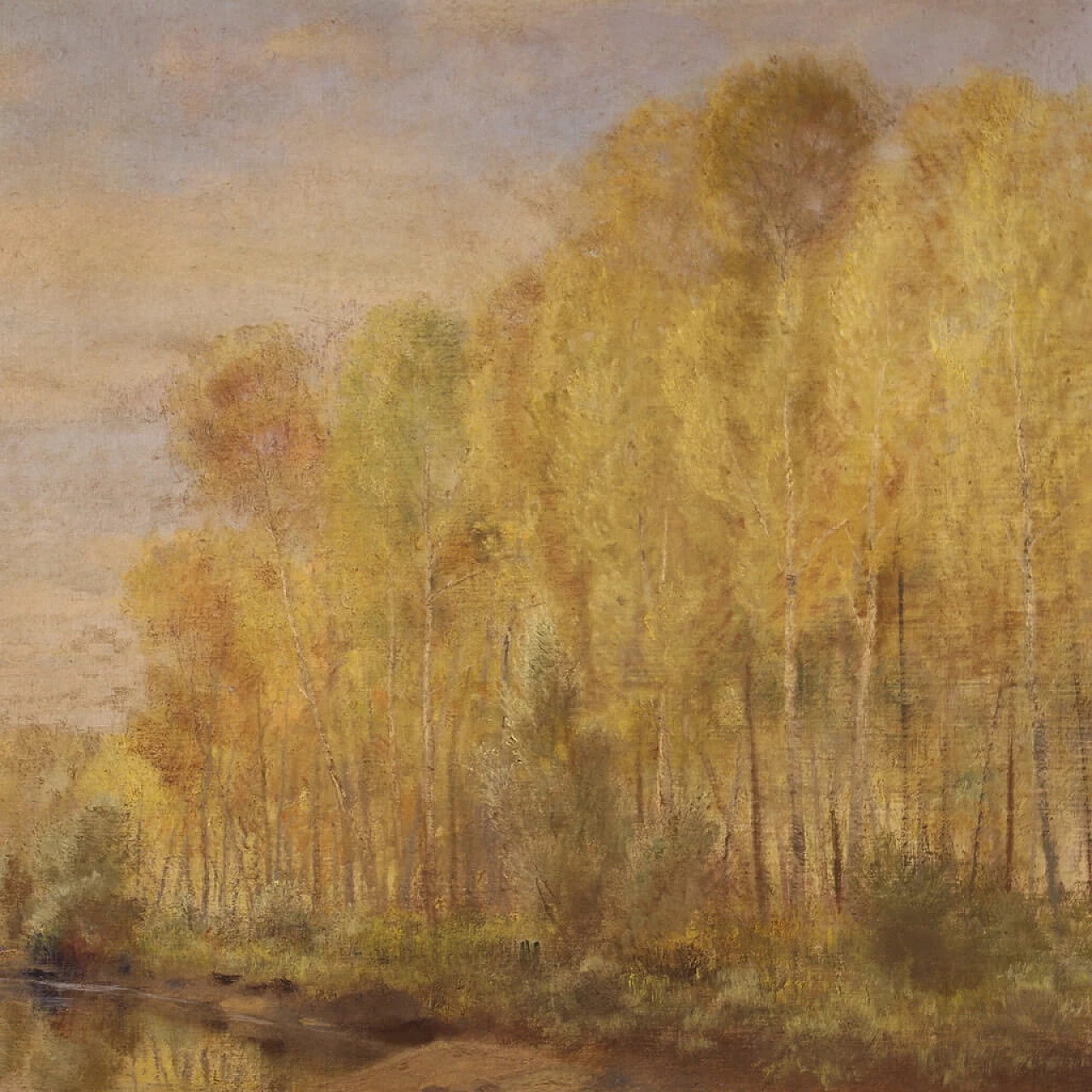 A. Corradi, Paesaggio fluviale, olio su masonite, anni '50 8
