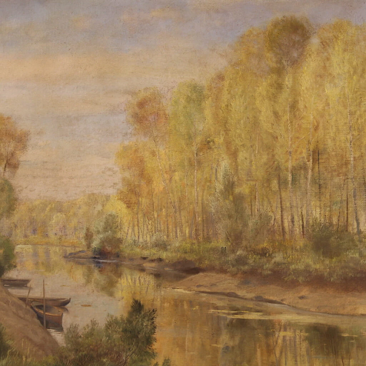 A. Corradi, Paesaggio fluviale, olio su masonite, anni '50 10