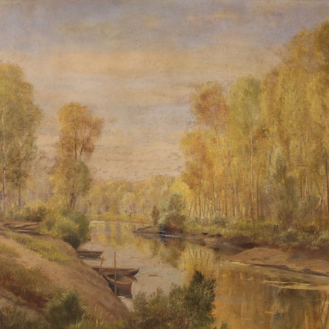A. Corradi, Paesaggio fluviale, olio su masonite, anni '50 12
