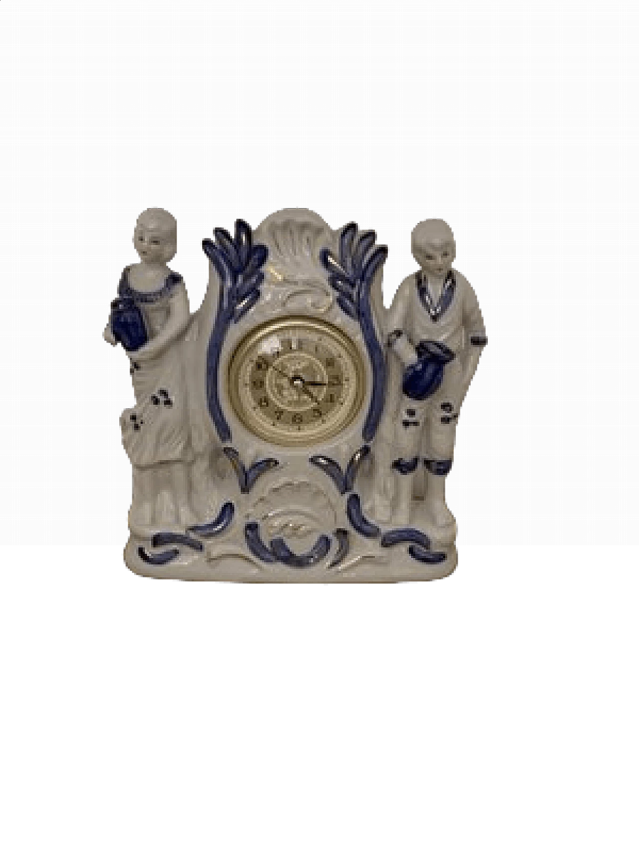 White and blue porcelain mantel clock, 1940s 8