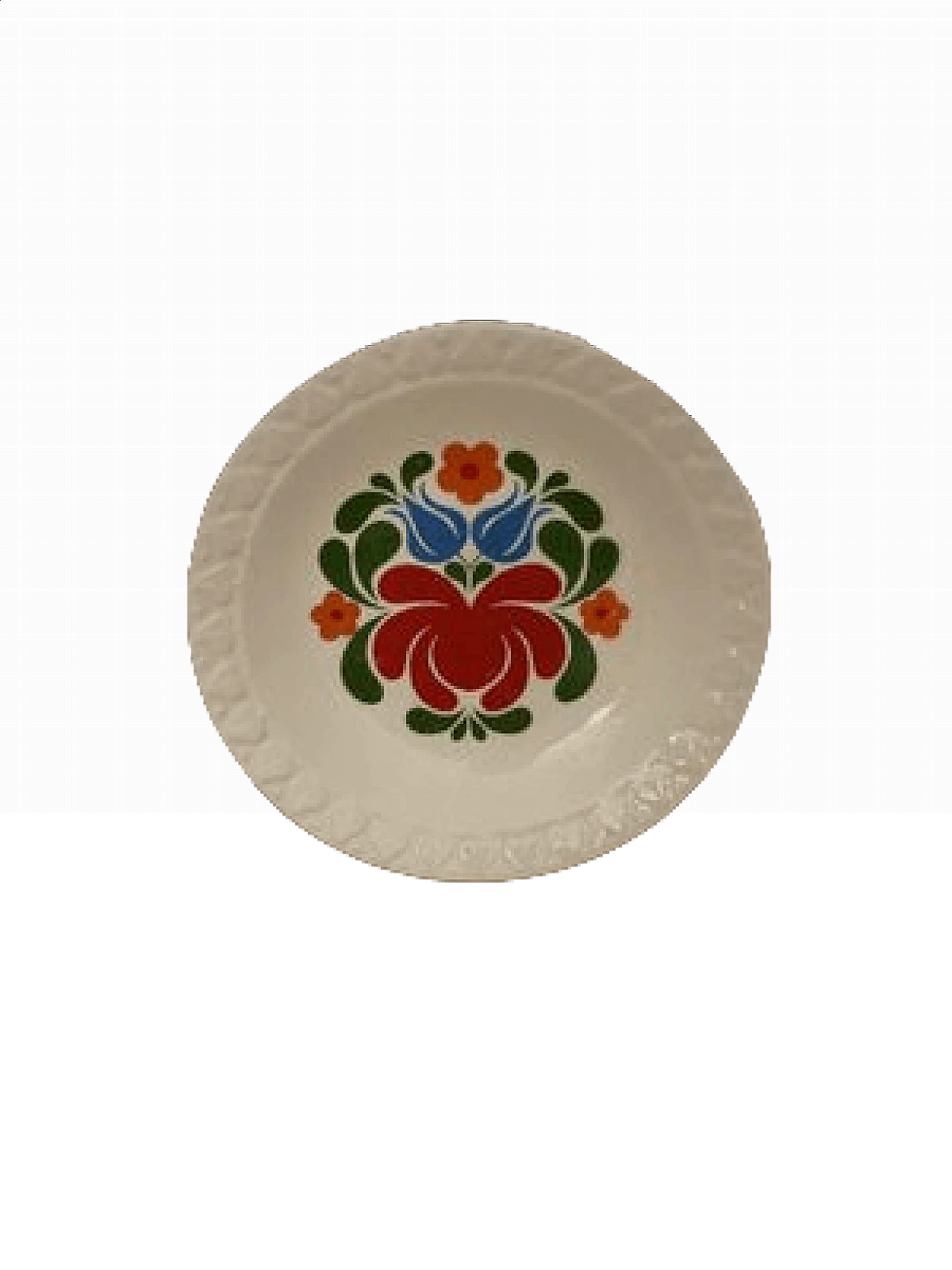 Piatto ungherese in ceramica con fiori dipinti a mano, inizio '900 5