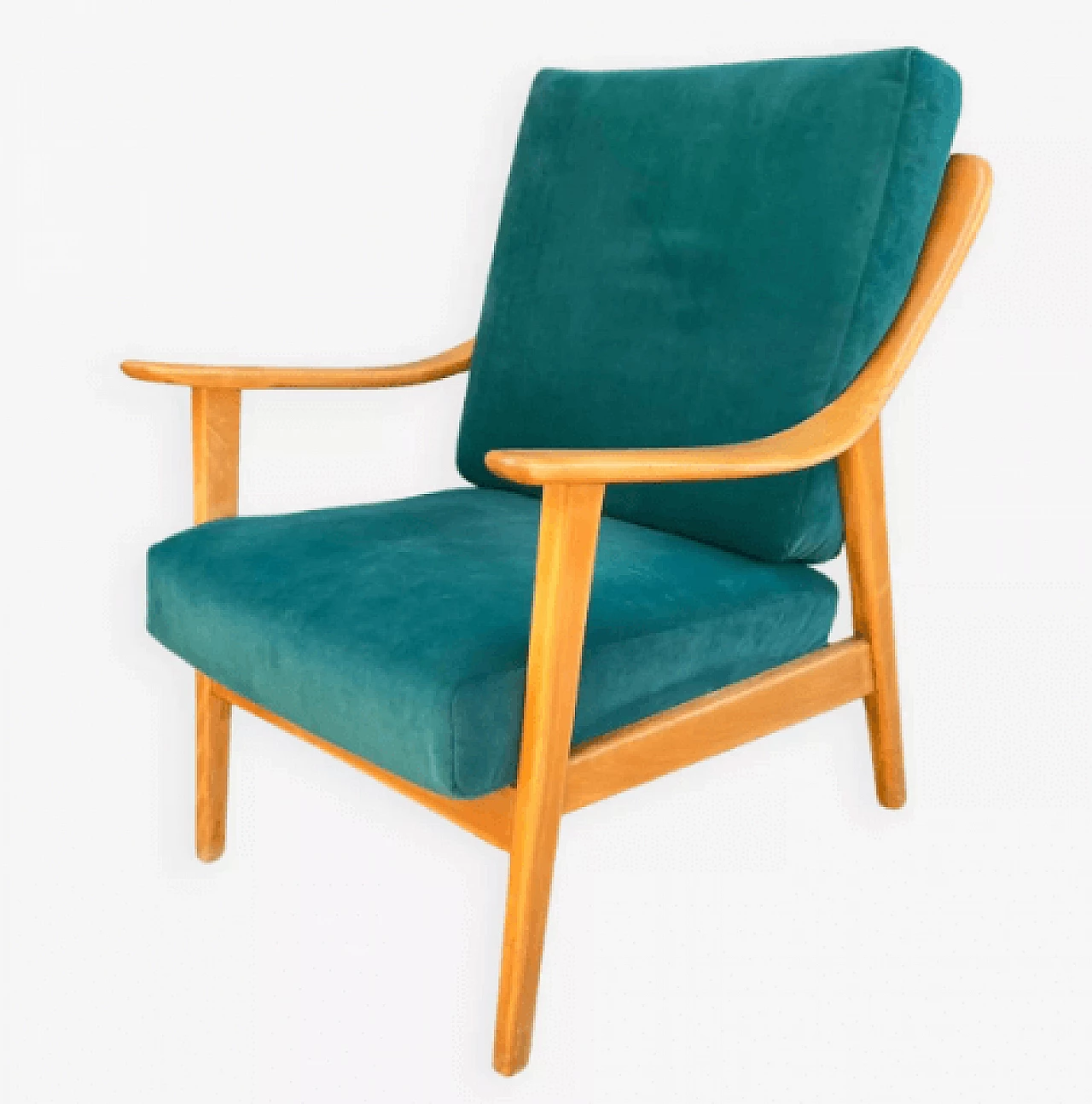 Solid beech and green Alcantara armchair by Casala, 1960s 1