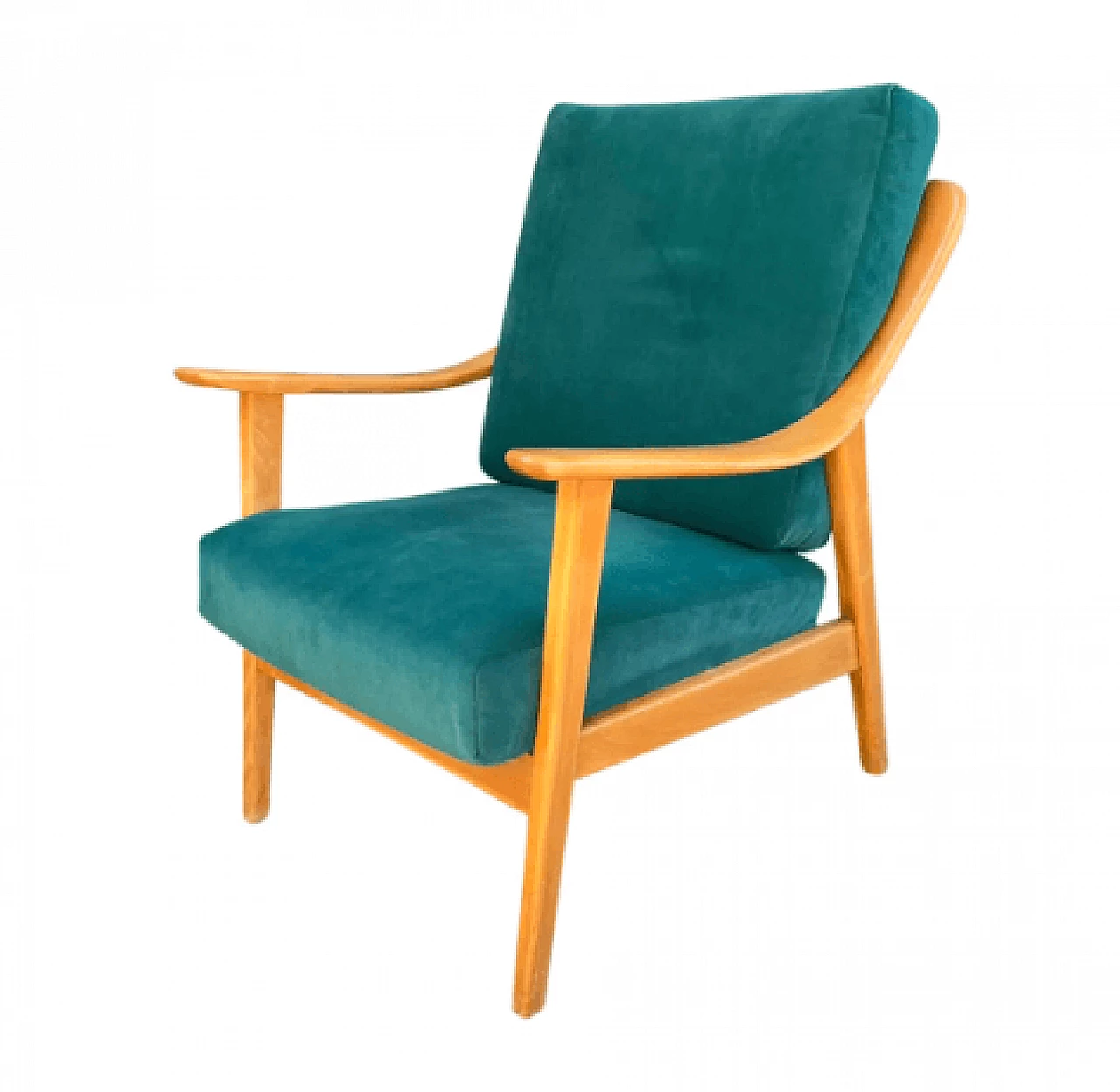 Solid beech and green Alcantara armchair by Casala, 1960s 2