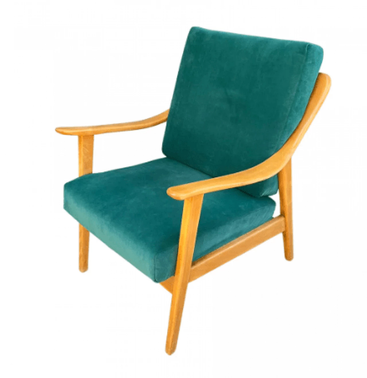 Solid beech and green Alcantara armchair by Casala, 1960s 4