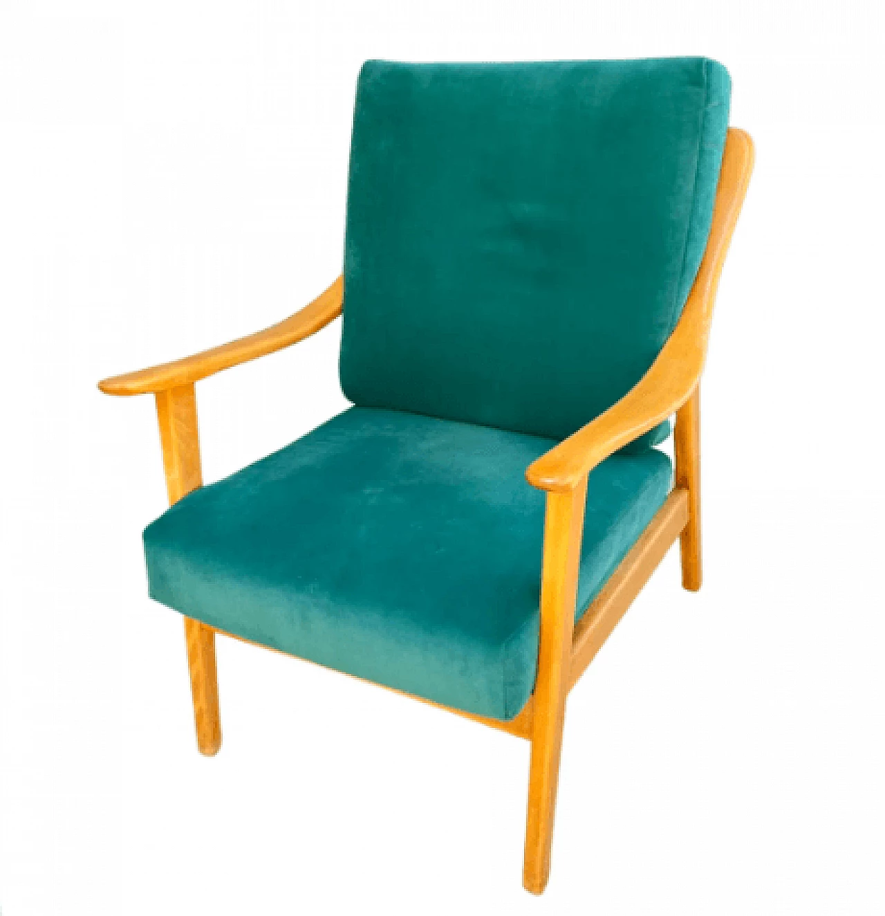Solid beech and green Alcantara armchair by Casala, 1960s 5