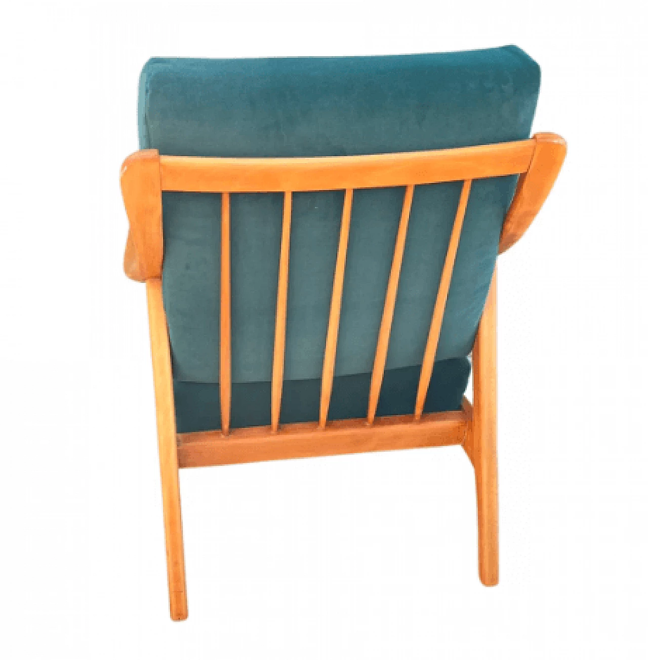 Solid beech and green Alcantara armchair by Casala, 1960s 6