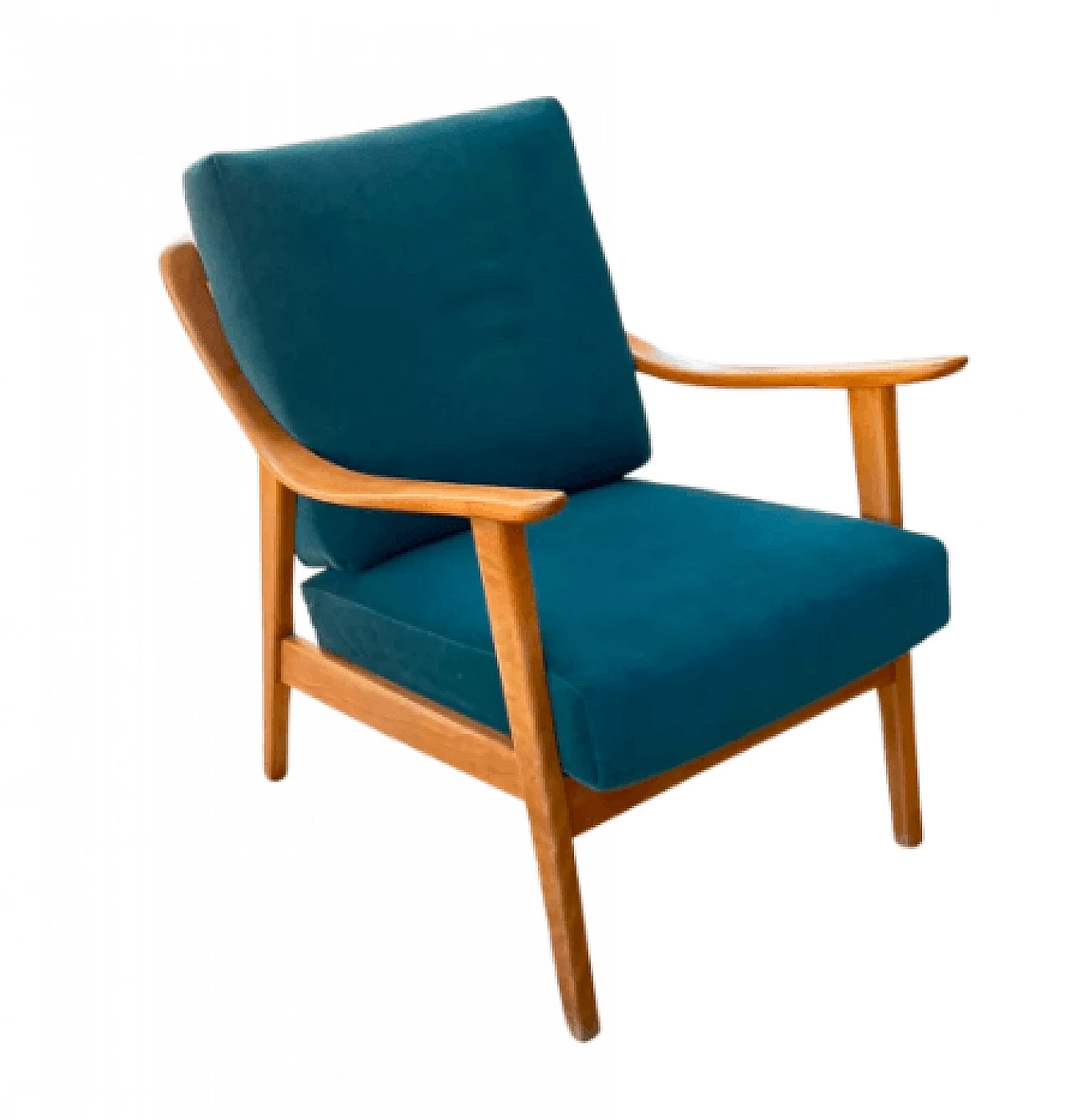 Solid beech and green Alcantara armchair by Casala, 1960s 7