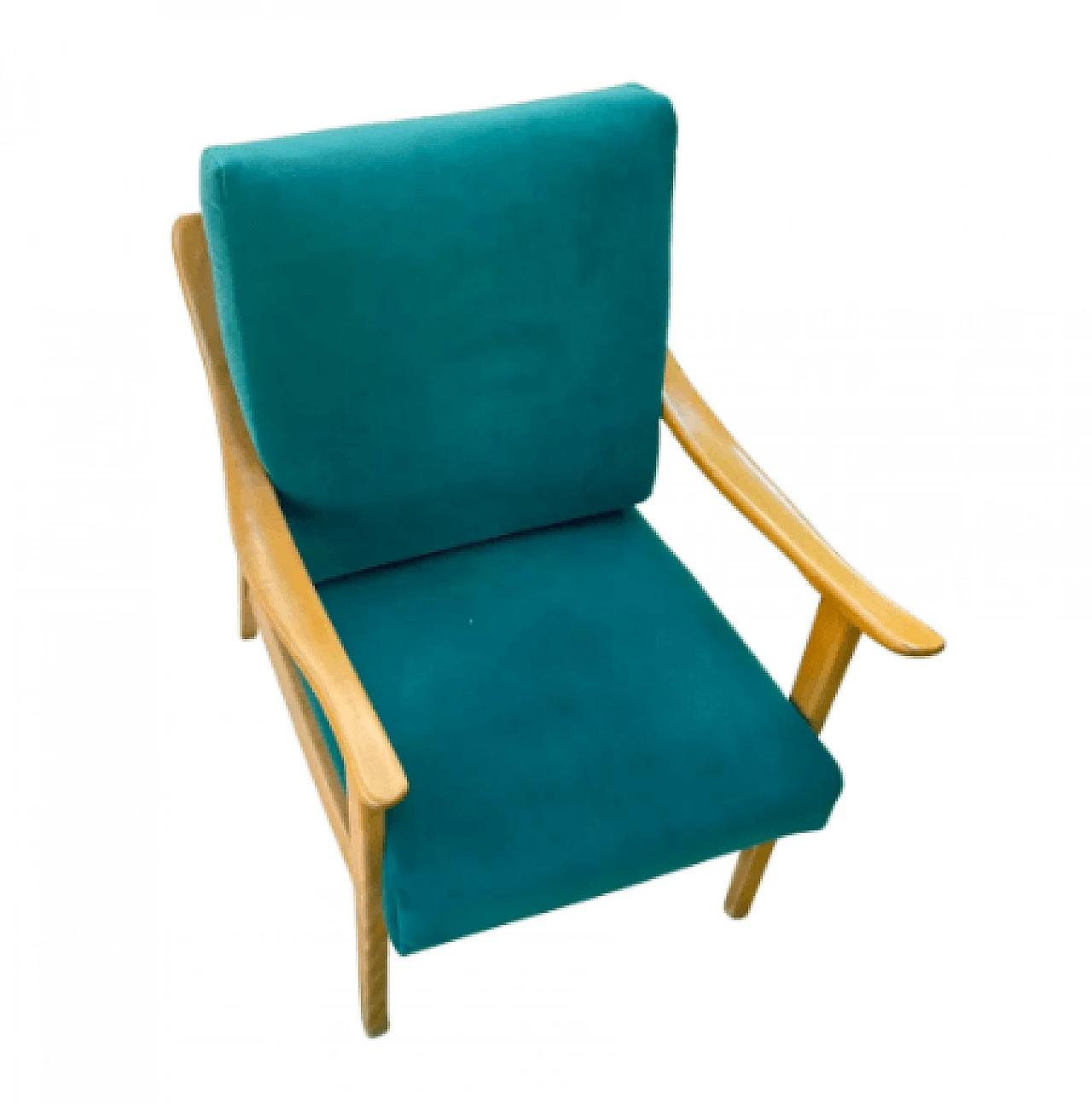 Solid beech and green Alcantara armchair by Casala, 1960s 8
