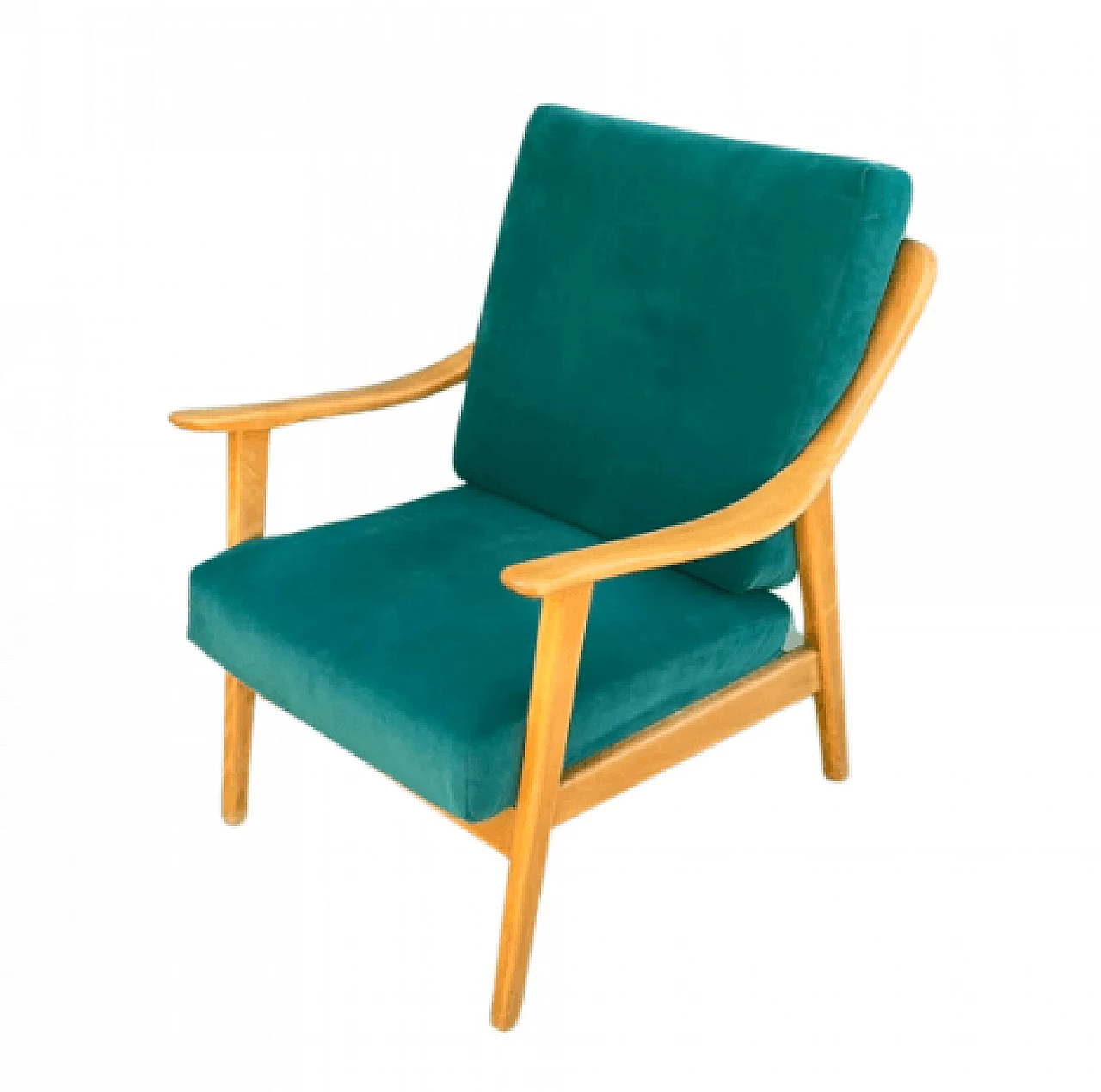Solid beech and green Alcantara armchair by Casala, 1960s 9