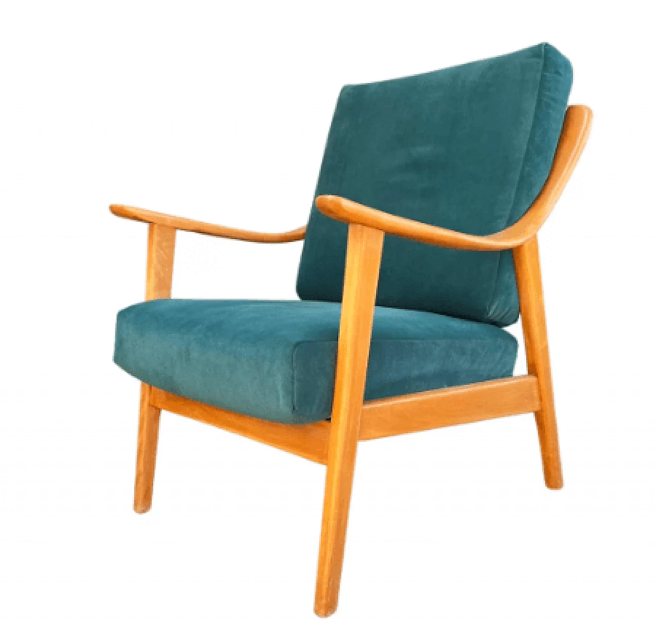Solid beech and green Alcantara armchair by Casala, 1960s 10