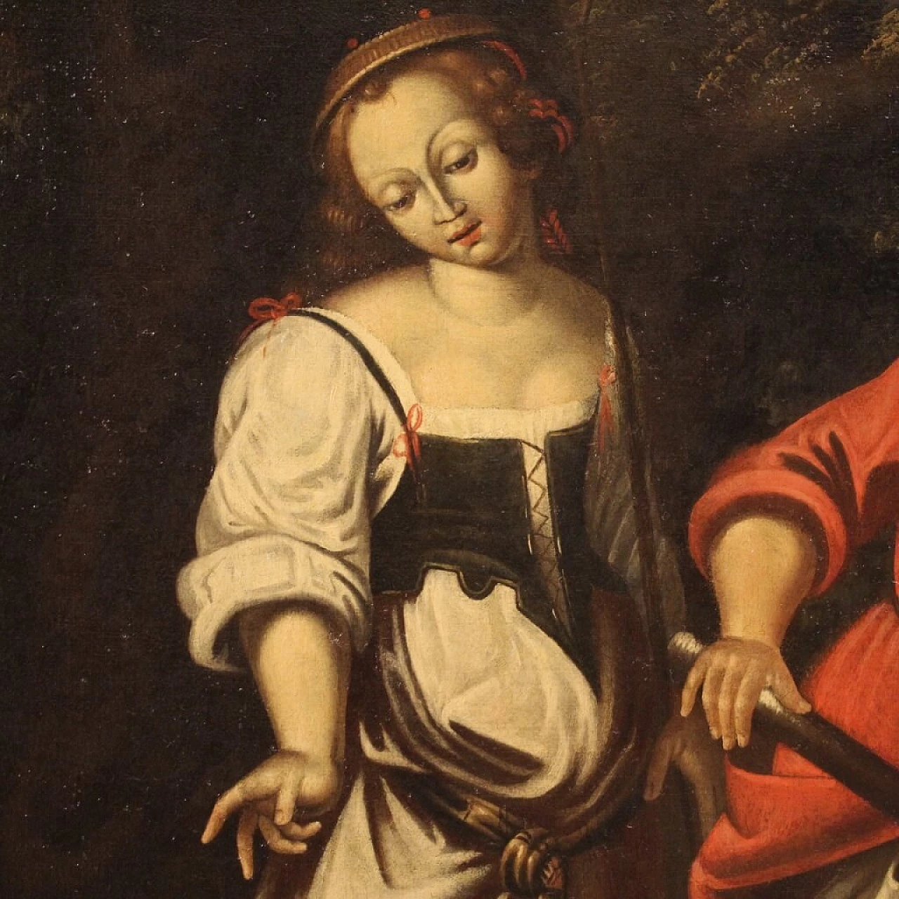 Paesaggio con figure e animali al pozzo, olio su tela, '700 9