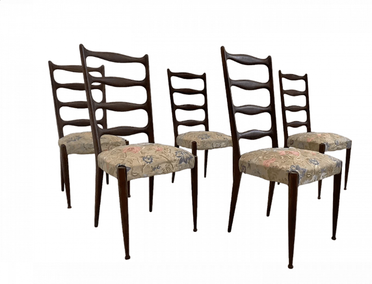 5 Chairs in mahogany and fabric by Paolo Buffa, 1950s 6