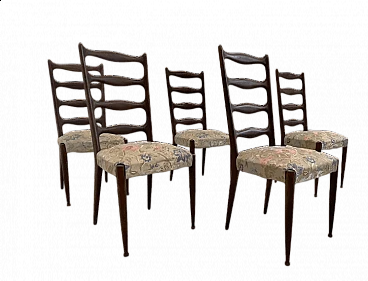 5 Chairs in mahogany and fabric by Paolo Buffa, 1950s