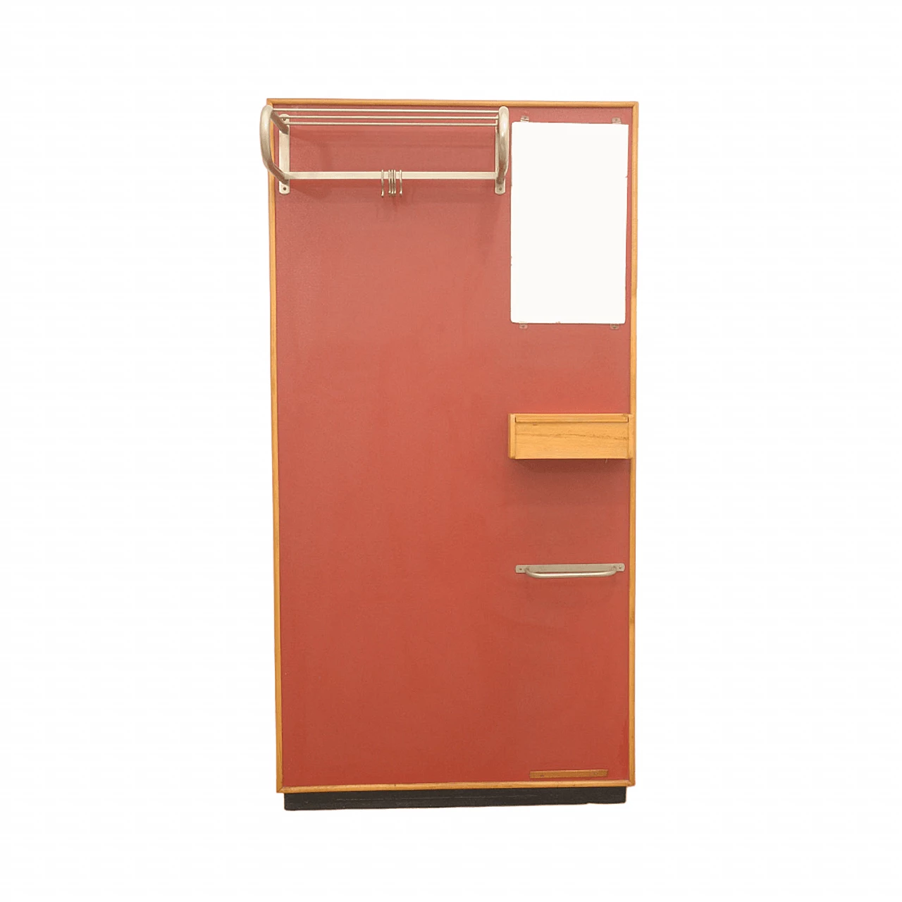 Plywood, wood, leatherette and metal coat rack by Drevokov, 1950s 1