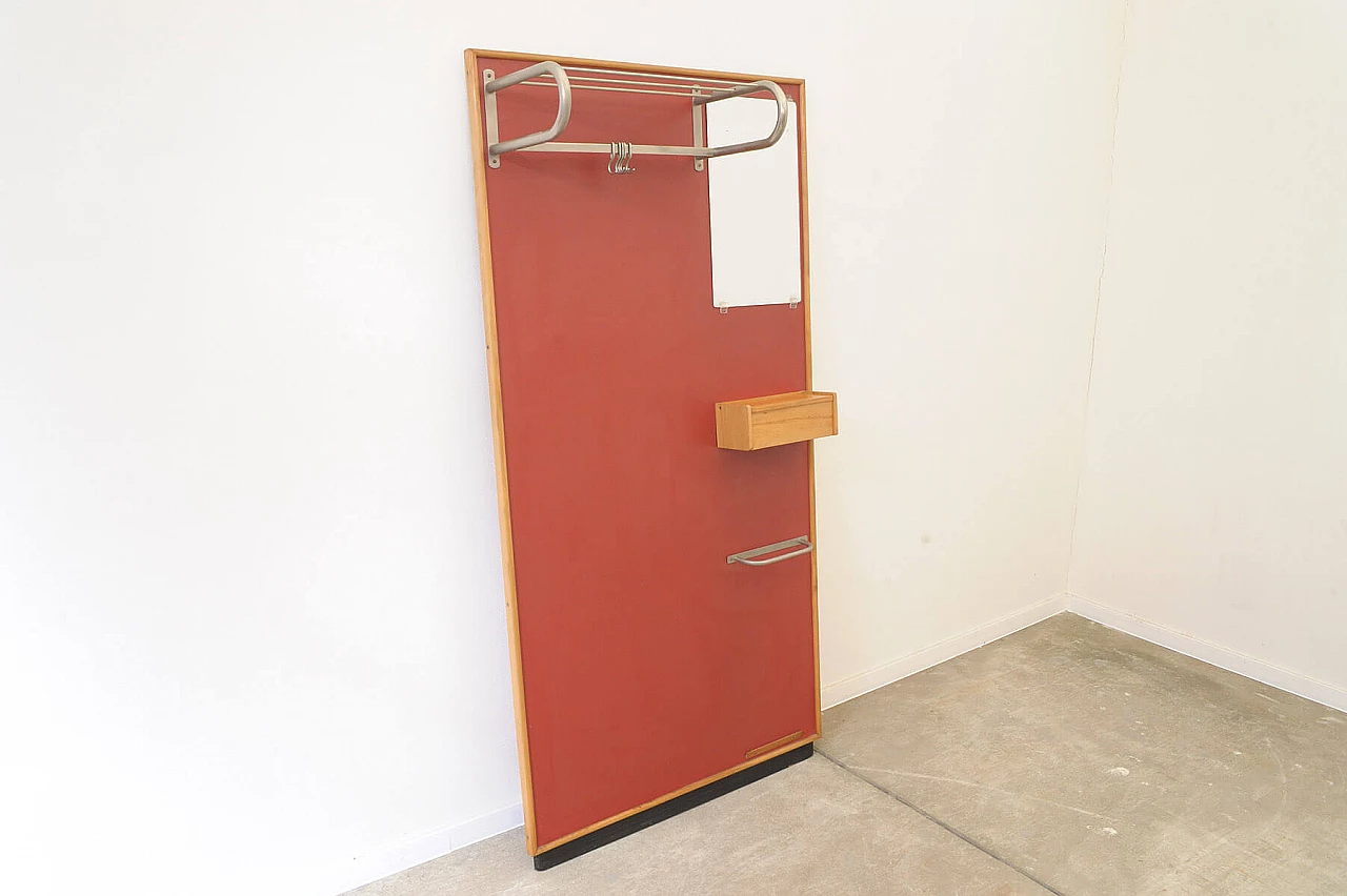 Plywood, wood, leatherette and metal coat rack by Drevokov, 1950s 3