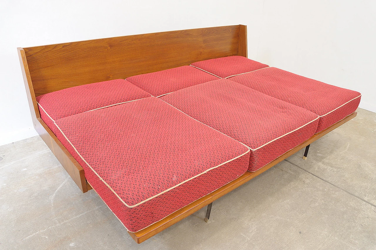 Beech and fabric sofa bed by Drevotvar, 1970s 5