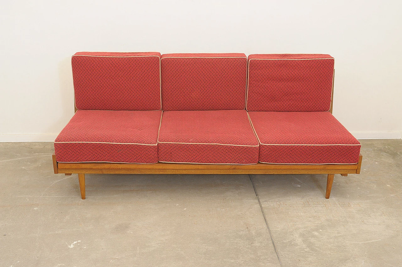 Beech and fabric sofa bed by Drevotvar, 1970s 6