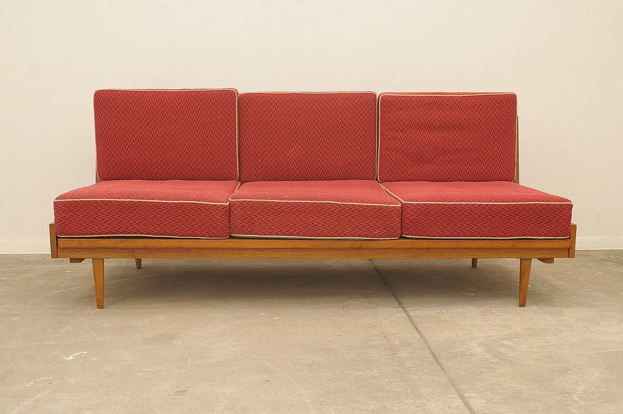 Beech and fabric sofa bed by Drevotvar, 1970s 7