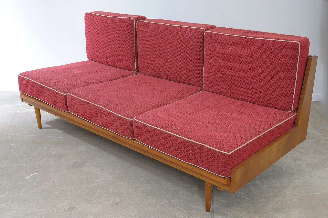 Beech and fabric sofa bed by Drevotvar, 1970s 8