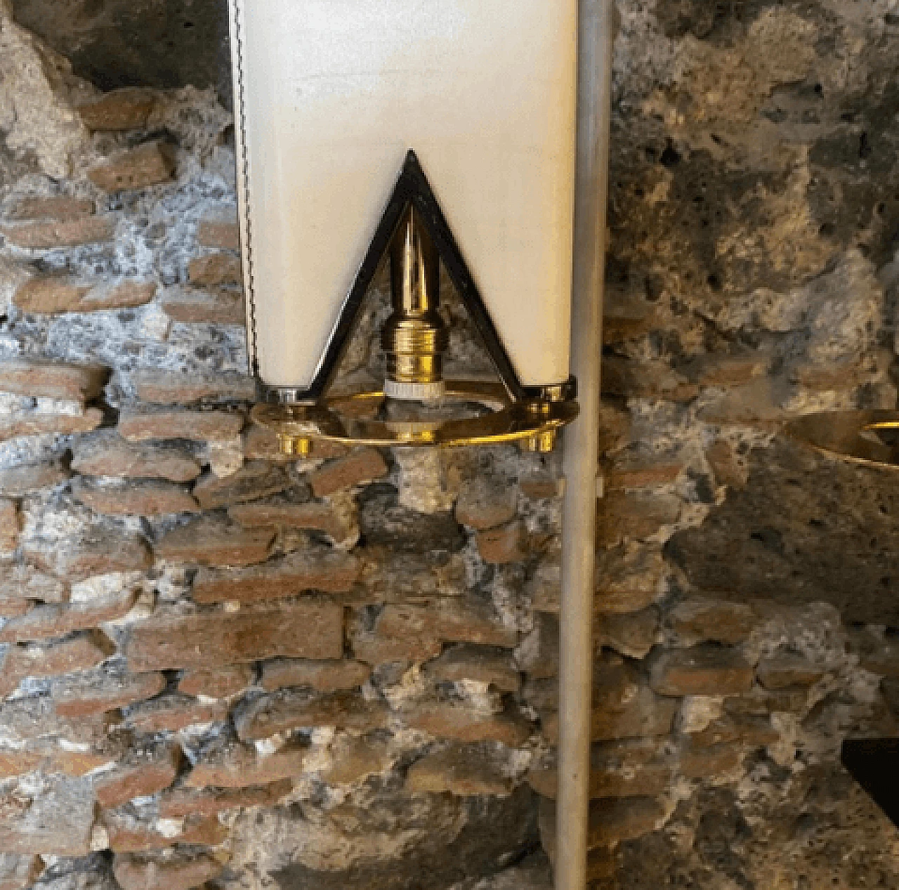 Lampadario a due luci in ottone e pelle, anni '80 2