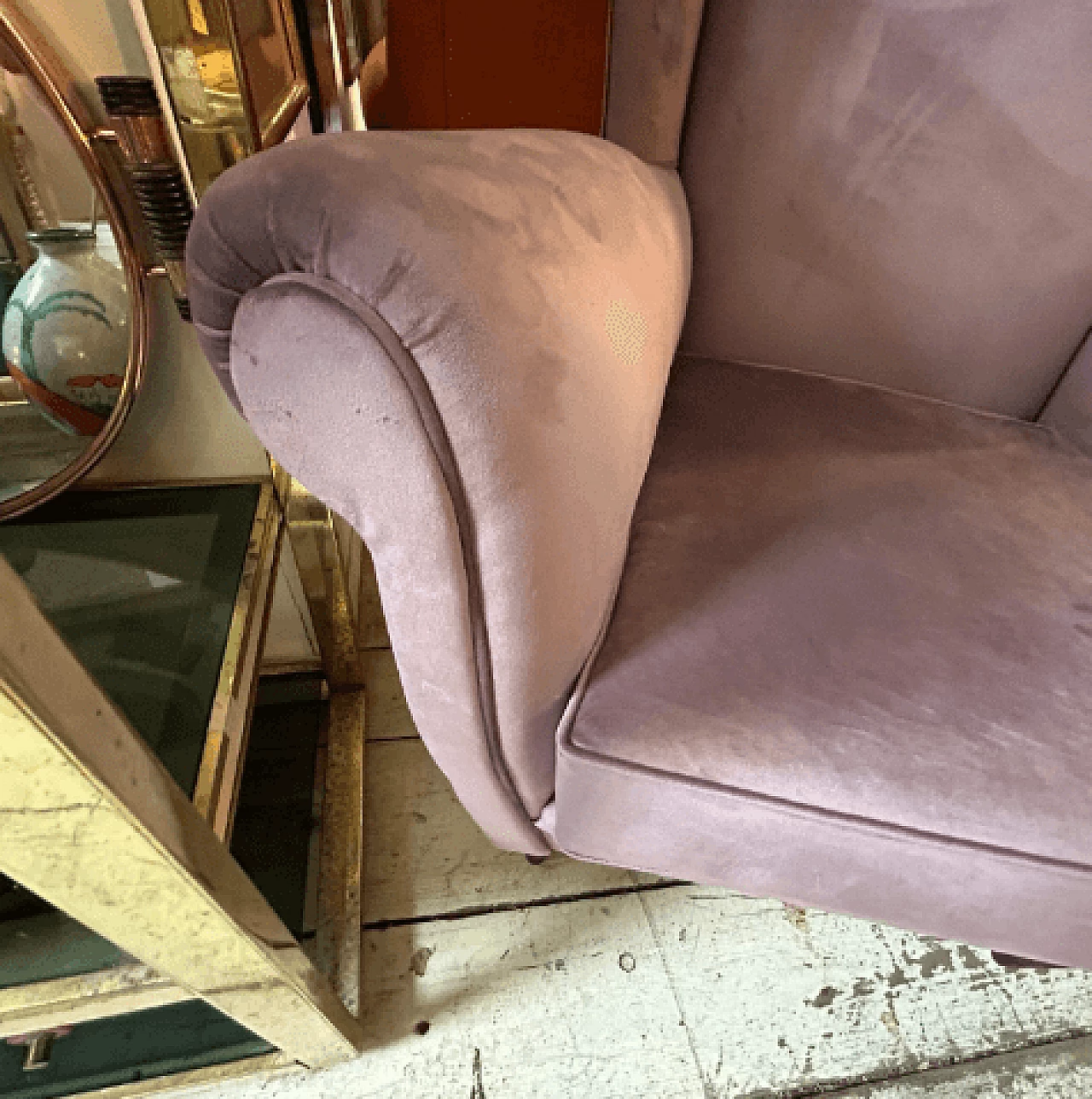 Pair of wood and wisteria velvet 512 armchairs by ISA Bergamo, 1950s 9
