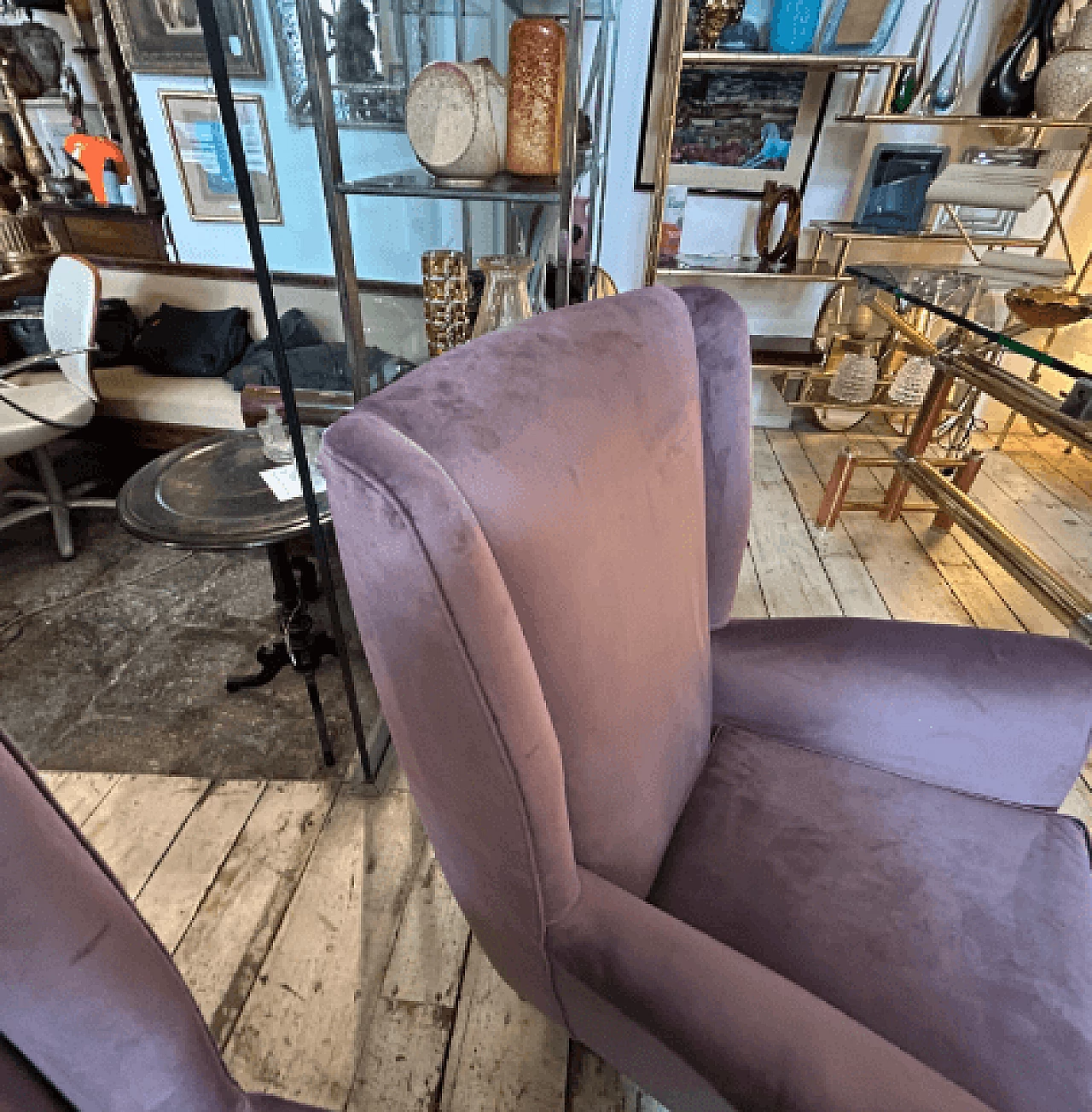 Pair of wood and wisteria velvet 512 armchairs by ISA Bergamo, 1950s 12