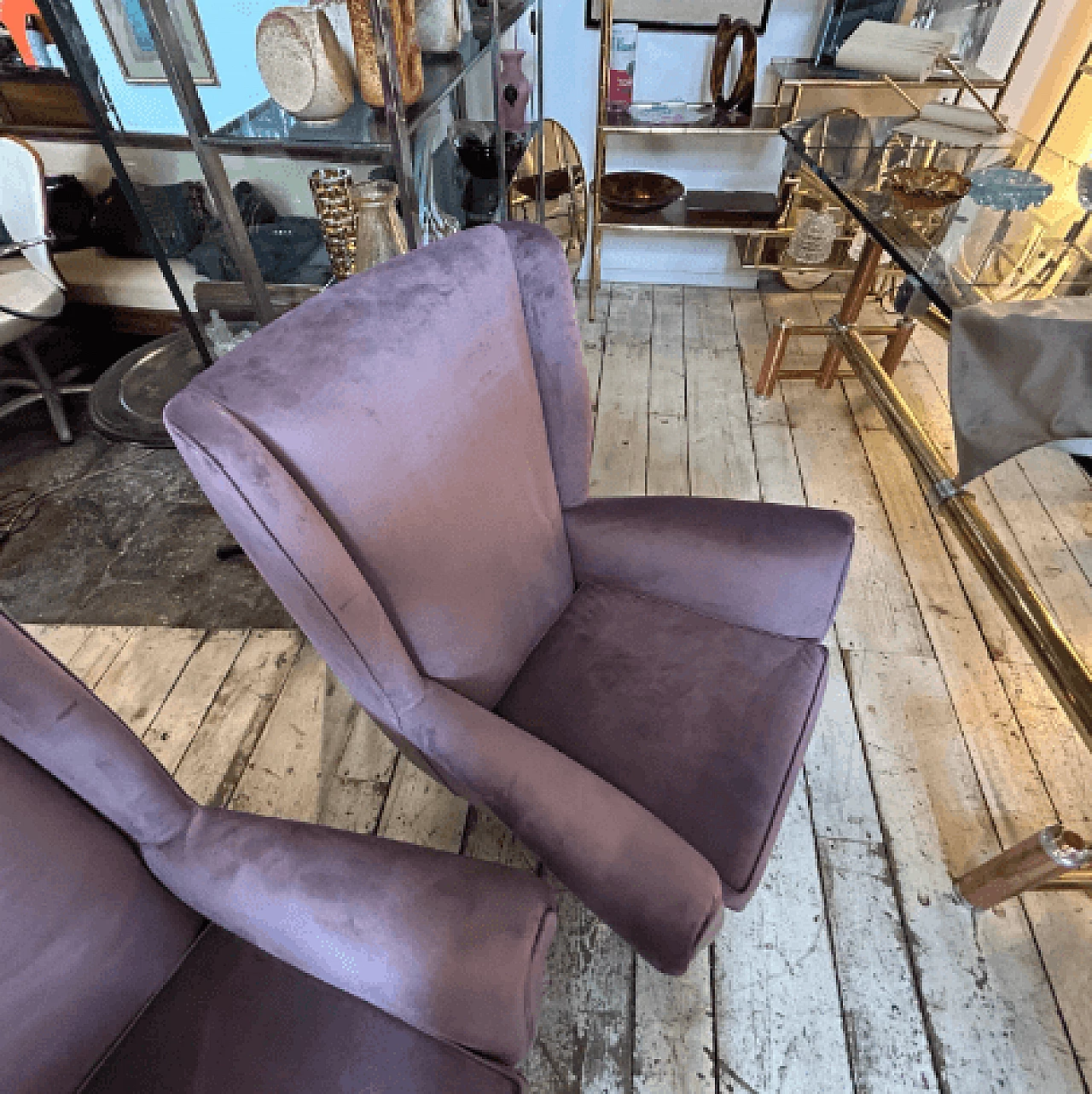 Pair of wood and wisteria velvet 512 armchairs by ISA Bergamo, 1950s 13