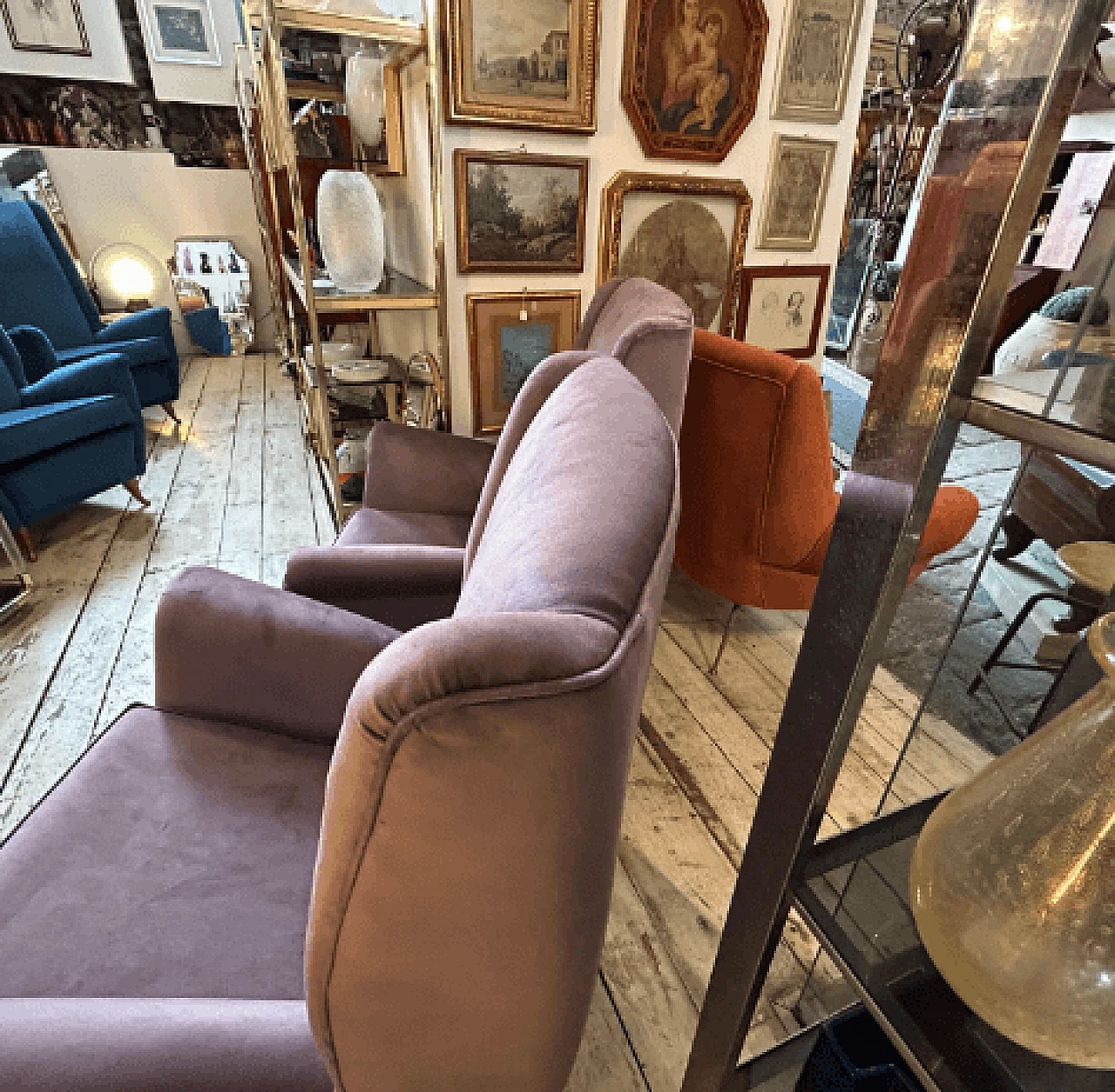 Pair of wood and wisteria velvet 512 armchairs by ISA Bergamo, 1950s 15