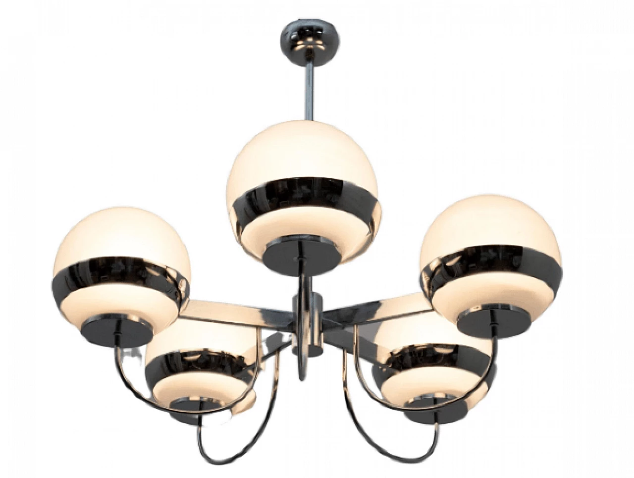 Blown glass and chromed metal chandelier by Lamperti, 1970s 1