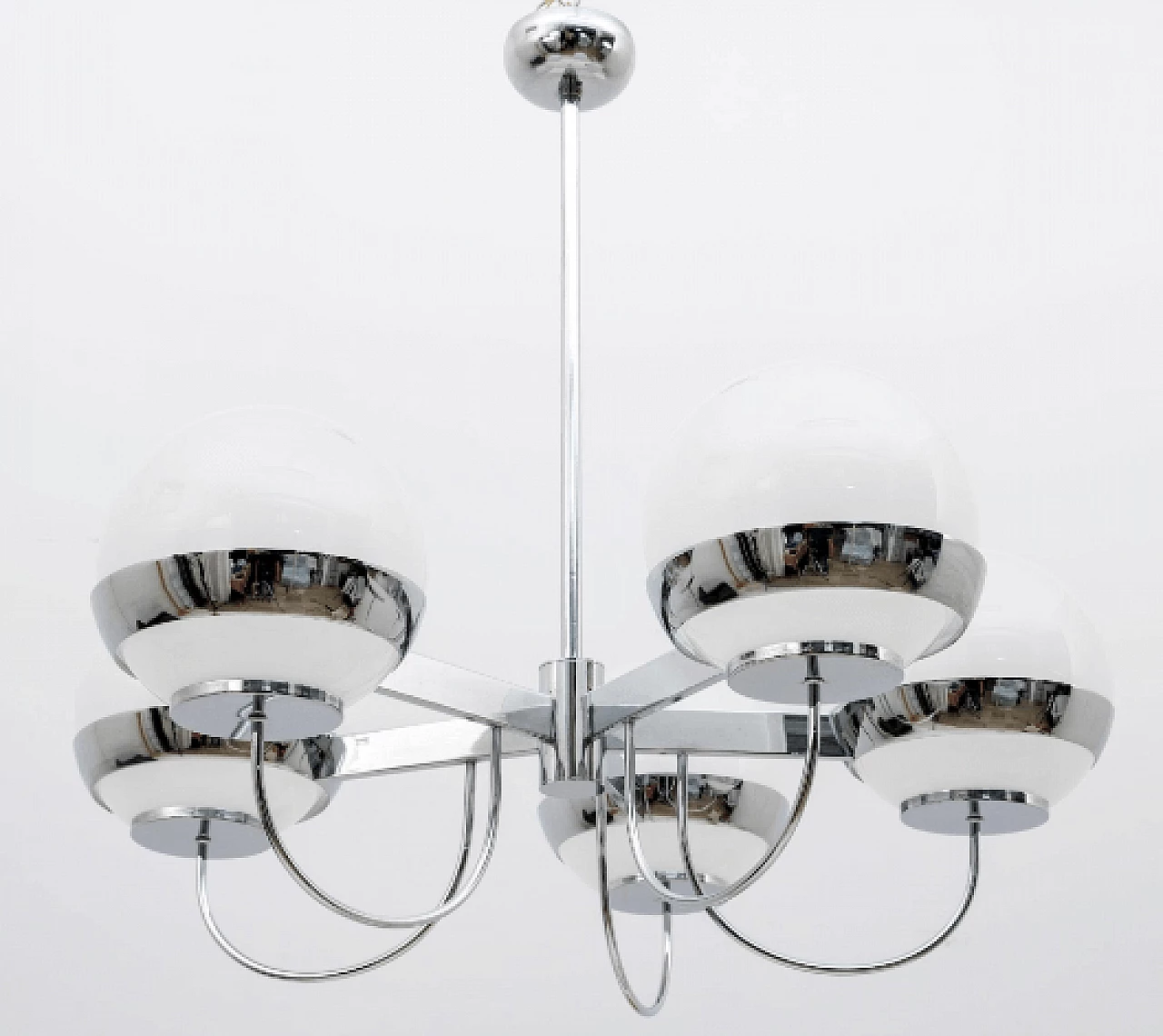 Blown glass and chromed metal chandelier by Lamperti, 1970s 4