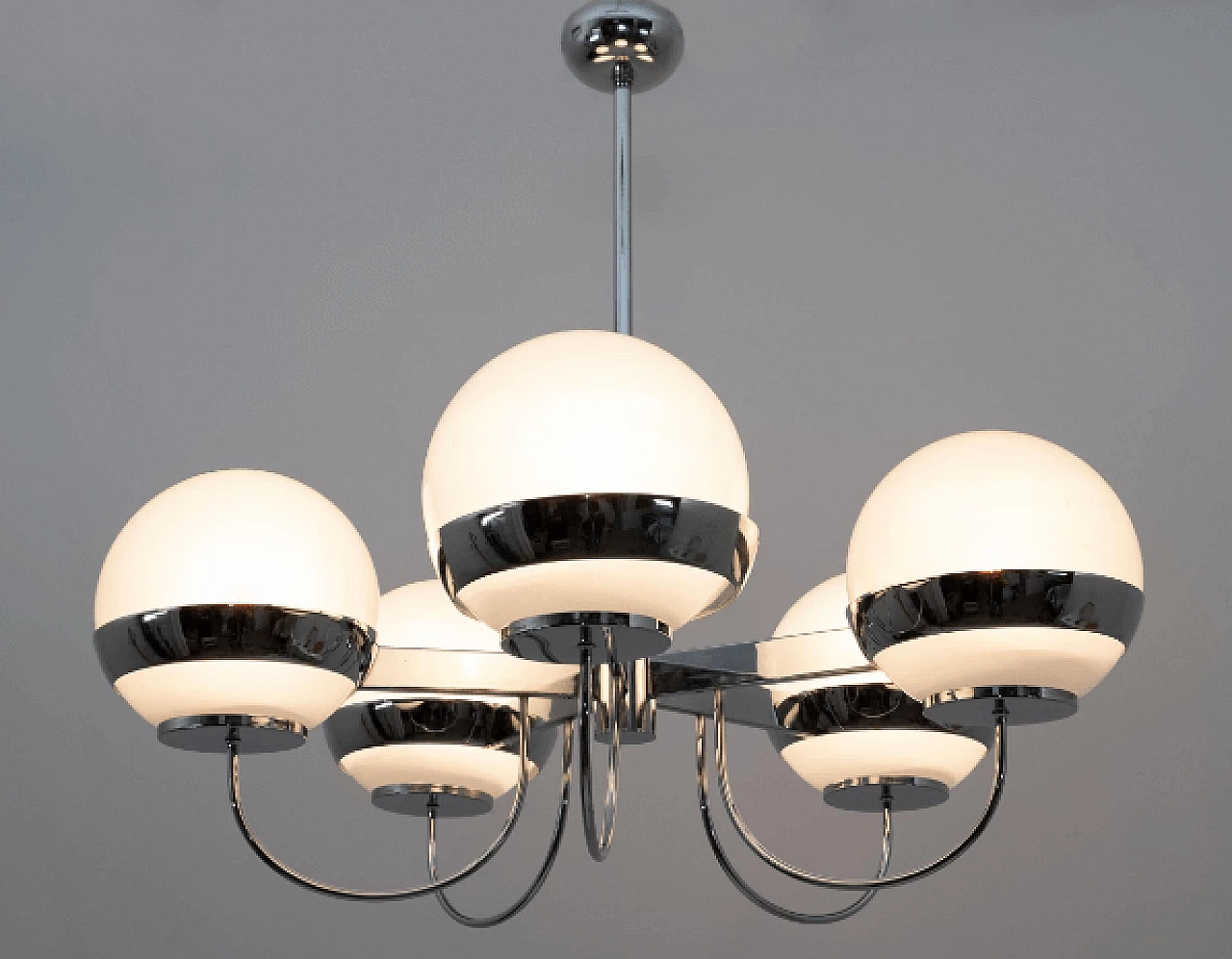 Blown glass and chromed metal chandelier by Lamperti, 1970s 5
