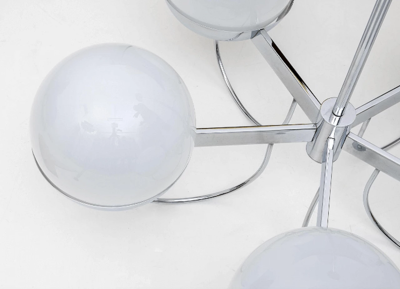 Blown glass and chromed metal chandelier by Lamperti, 1970s 6